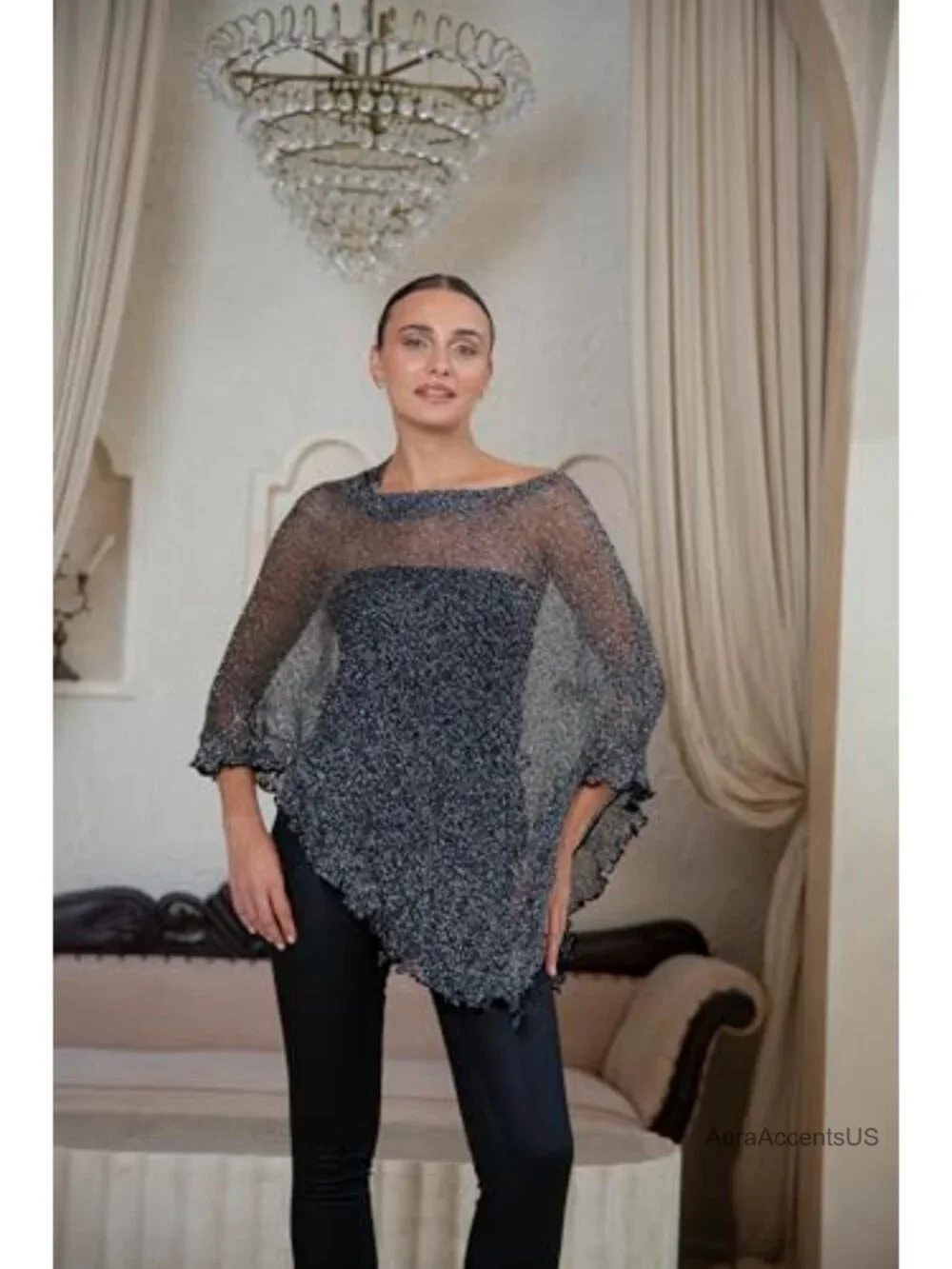 Sheer Knit Poncho Shrug Lightweight Ruffle Wrap Shawl Cover Up